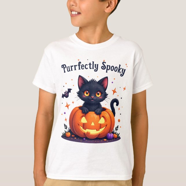 Niedlicher halloween kitten Kürbisdesign T - Shirt (Vorderseite)
