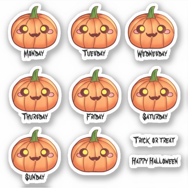 Niedlicher Halloween-Kürbislaterne-Wochenplaner Aufkleber (Vorderseite)