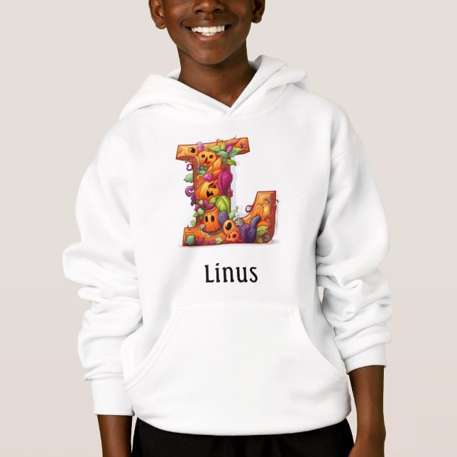 Niedlicher Halloween Monogram Letter L Hoodie (Vorderseite)