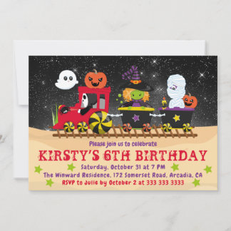 Niedlicher Halloween Monsters Zug Geburtstag Einladung