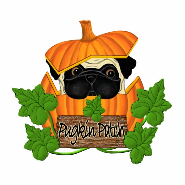 Niedlicher Halloween Mops Pugkin Pumpkin Freistehende Fotoskulptur (Vorne)