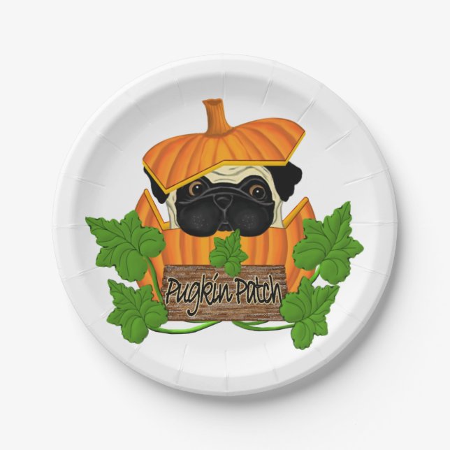 Niedlicher Halloween Mops Pugkin Pumpkin Pappteller (Vorderseite)