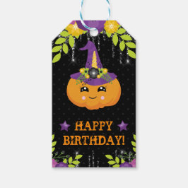 Niedlicher Halloween Pumpkin Floral Geburtstag Geschenkanhänger
