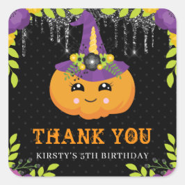 Niedlicher Halloween Pumpkin Floral Geburtstag Quadratischer Aufkleber