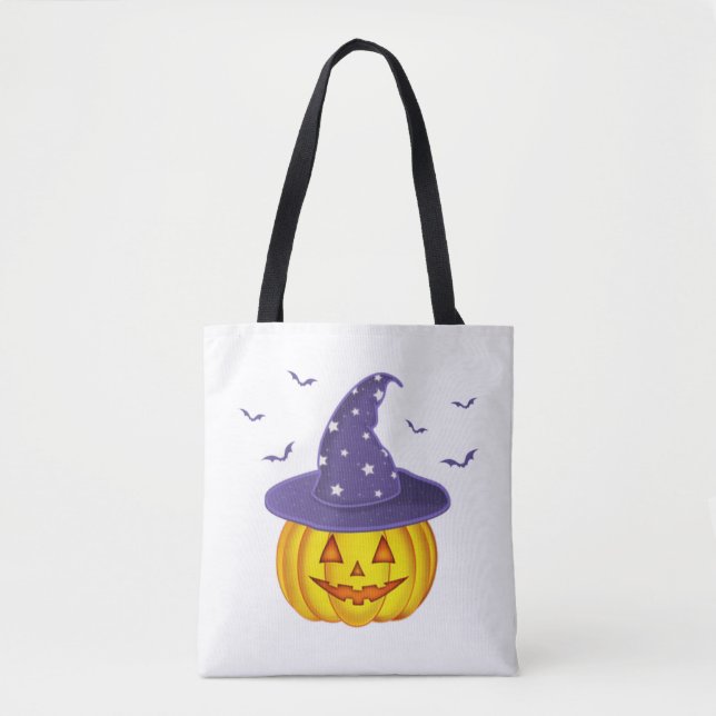 Niedlicher Halloween Pumpkin Hexenhuttrick oder Tr Tasche (Vorderseite)