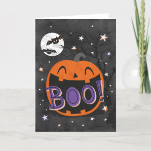 Niedlicher Halloween Pumpkin mit handlettiertem Bo Dankeskarte