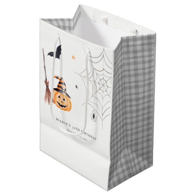 Niedlicher Halloween Pumpkin Spiderweb jedes Alter Mittlere Geschenktüte (Vorderseite Schrägansicht)