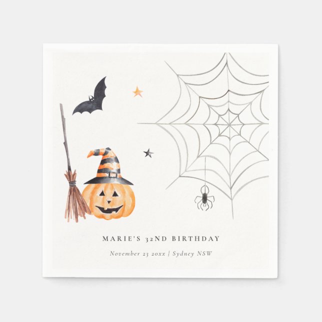 Niedlicher Halloween Pumpkin Spiderweb jedes Alter Serviette (Vorderseite)