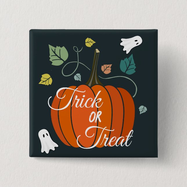 Niedlicher Halloween Pumpkin und Geistertrick oder Button (Vorderseite)
