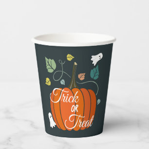 Niedlicher Halloween Pumpkin und Geistertrick oder Pappbecher