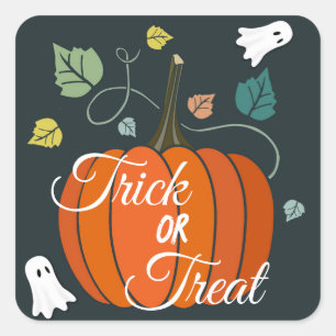 Niedlicher Halloween Pumpkin und Geistertrick oder Quadratischer Aufkleber