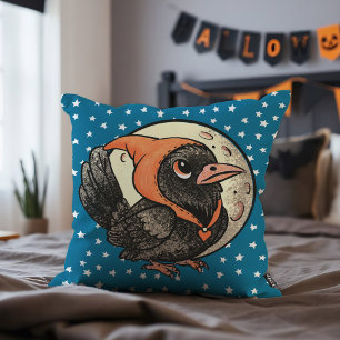 Niedlicher Halloween-Raven in Orange-Kostümmoon-St Kissen