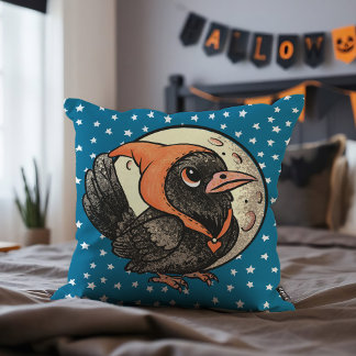 Niedlicher Halloween-Raven in Orange-Kostümmoon-St Kissen
