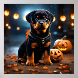 Niedlicher Halloween Rottweiler Welpenhund w Pumpk Poster