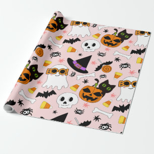 Niedlicher Halloween Seamless Pattern Ghost Cat Pu Geschenkpapier