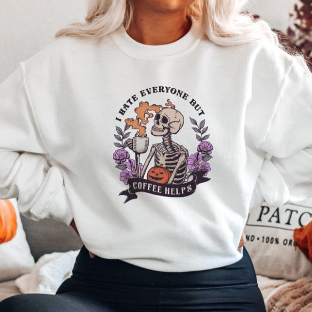 Niedlicher Halloween-Skelettkaffee Sweatshirt (Von Creator hochgeladen)