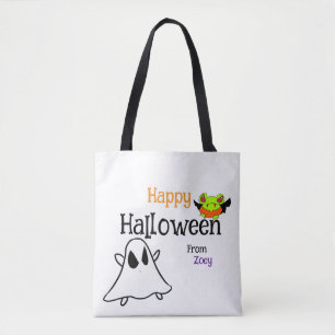 Niedlicher Halloween Tote Tag mit Ghostie & Frosch Tasche