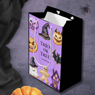 Niedlicher Halloween-Trick oder Lila Geschenktasch Mittlere Geschenktüte