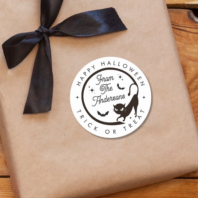 Niedlicher Halloween Trick oder Treat Black Cat Ba Runder Aufkleber (Von Creator hochgeladen)