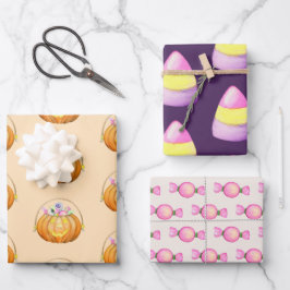 Niedlicher Halloween Trick oder Treat Candy Geschenkpapier Set