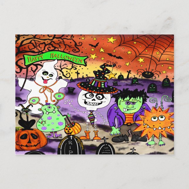 Niedlicher Halloween Trick oder Treat Spooky Inspi Postkarte (Vorderseite)