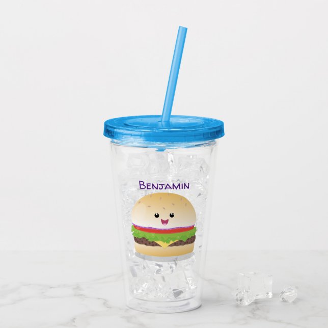 Niedlicher Hamburger-Cartoon Acryltrinkbecher (Rückseite Ice)
