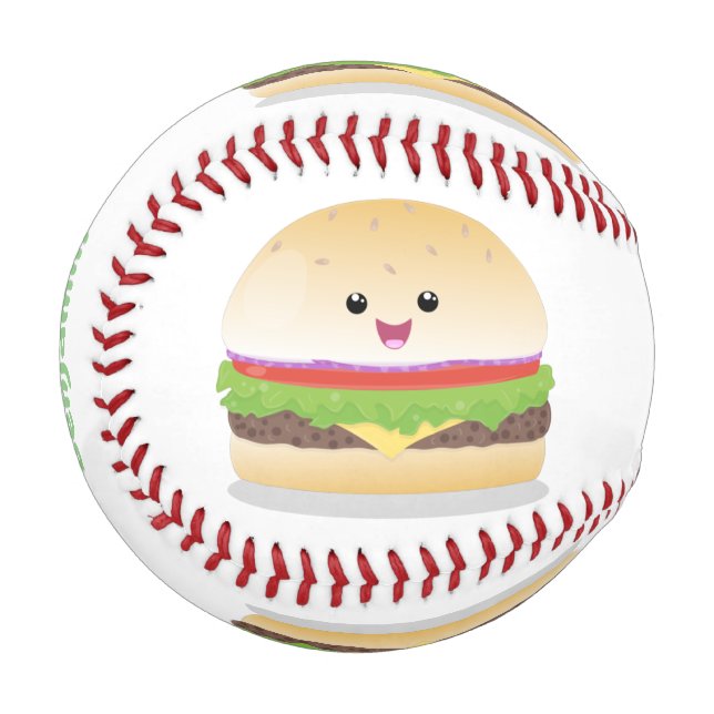 Niedlicher Hamburger-Cartoon Baseball (Vorderseite Links)