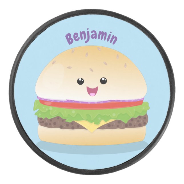 Niedlicher Hamburger-Cartoon Eishockey Puck (Vorderseite)