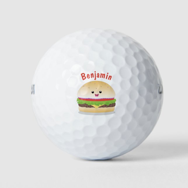 Niedlicher Hamburger-Cartoon Golfball (Vorderseite)