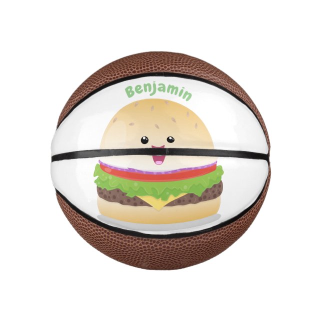 Niedlicher Hamburger-Cartoon Mini Basketball (Vorderseite)
