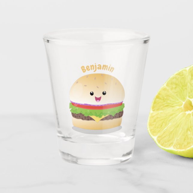 Niedlicher Hamburger-Cartoon Schnapsglas (Vorderseite)