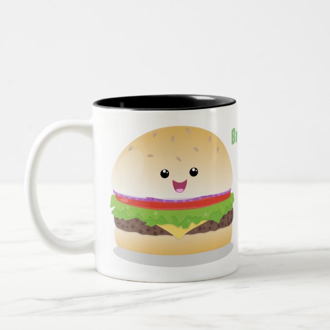 Niedlicher Hamburger-Cartoon Zweifarbige Tasse (Links)