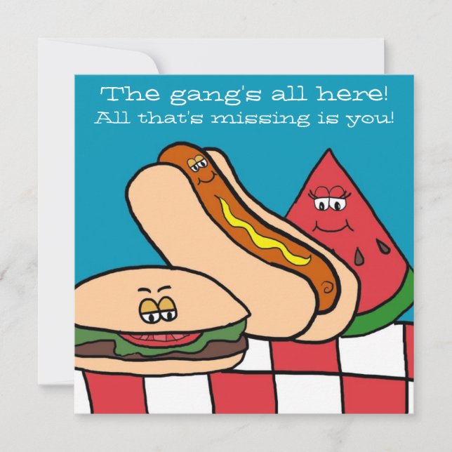 Niedlicher Hamburger und Hotdog GRILLEN Party Einladung (Vorderseite)
