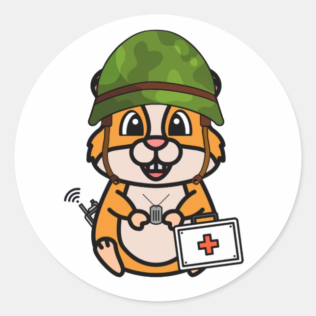 Niedlicher Hamster-Armeehelm Runder Aufkleber (Vorderseite)