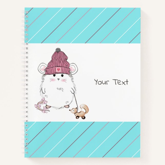 Niedlicher Hamster Blau Streifen Notizbuch (Vorderseite)