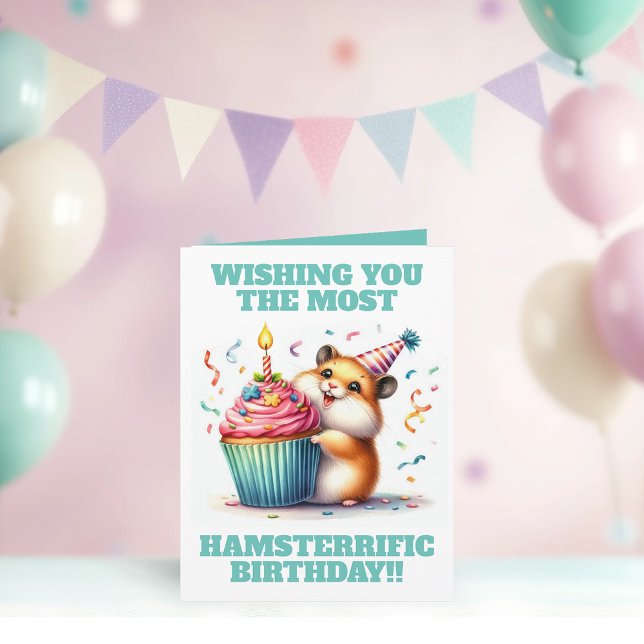 Niedlicher Hamster Heftkuchen Hamsterrier Geburtst Karte (Cute Hamster Lifting Cupcake Hamsterrific Birthday Cupcake Birthday Card Cover Photo)