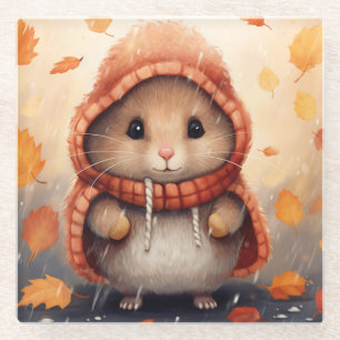 Niedlicher Hamster im Herbst Landschaft Whimsical Glasuntersetzer