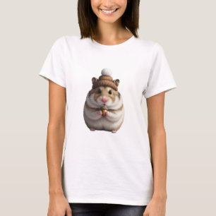 Niedlicher Hamster in gestrickter Mütze hält Eiche T-Shirt