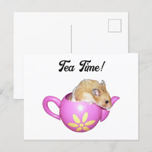 Niedlicher Hamster in rosa Teekanne mit Daisy-Foto Postkarte