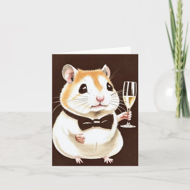 Niedlicher Hamster mit Champagnerkarte Karte (Vorderseite)