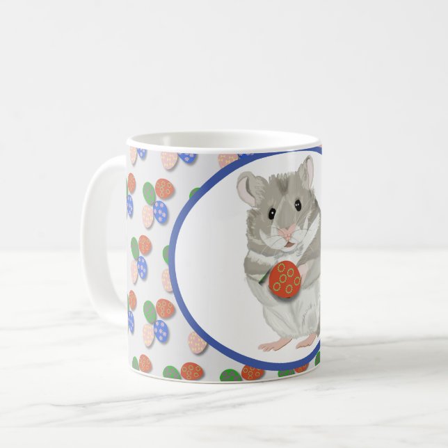 Niedlicher Hamster mit einem Ostereier Kaffeetasse (Vorderseite Links)