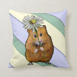 Niedlicher Hamster mit großer Gänseblümchen-Blu Kissen