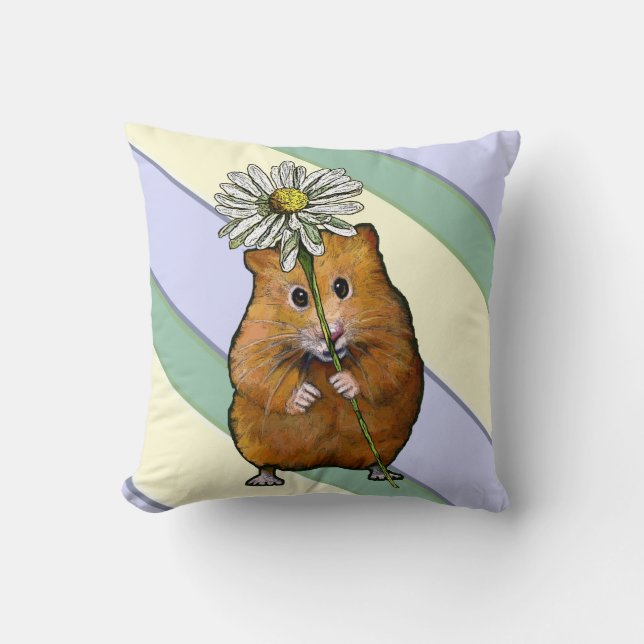 Niedlicher Hamster mit großer Gänseblümchen-Blume, Kissen (Vorderseite)
