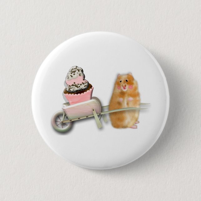 Niedlicher Hamster mit Muffin-Illustrationsgeschen Button (Vorderseite)