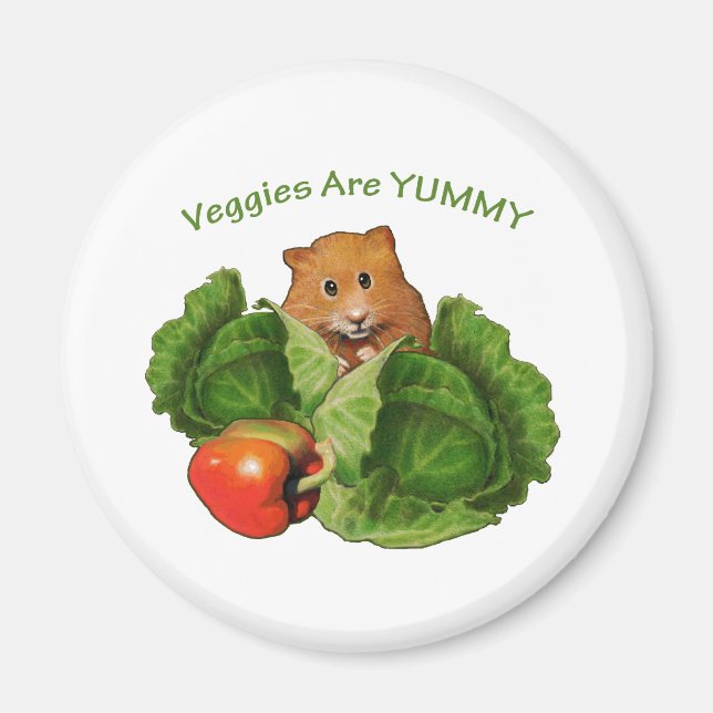 Niedlicher Hamster: Veggies sind Yummy: Gesundheit Magnet (Vorne)