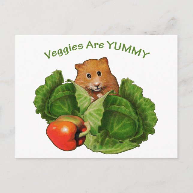 Niedlicher Hamster: Veggies sind Yummy: Gesundheit Postkarte (Vorderseite)