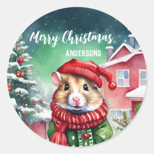 Niedlicher Hamster Weihnachtsbaum Geburtshaus Schn Runder Aufkleber