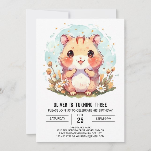 Niedlicher Hamster zum Geburtstag Einladung (Vorderseite)