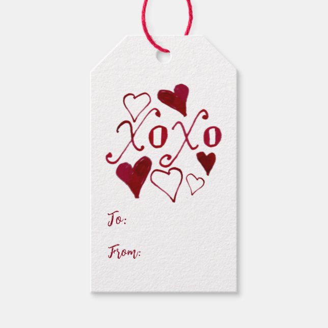 Niedlicher handgeschriebener XOXO Whimsical Valent Geschenkanhänger (Vorderseite)