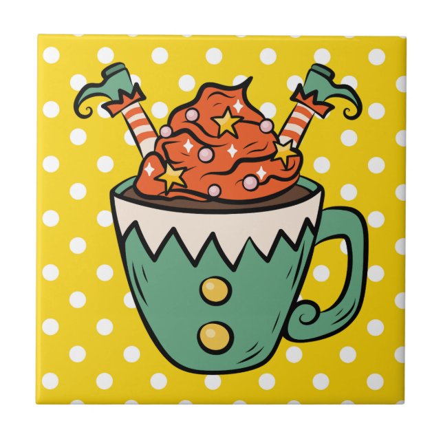 Niedlicher handgezeichneter Elf Farbiger Retro-Spa Fliese (Vorderseite)